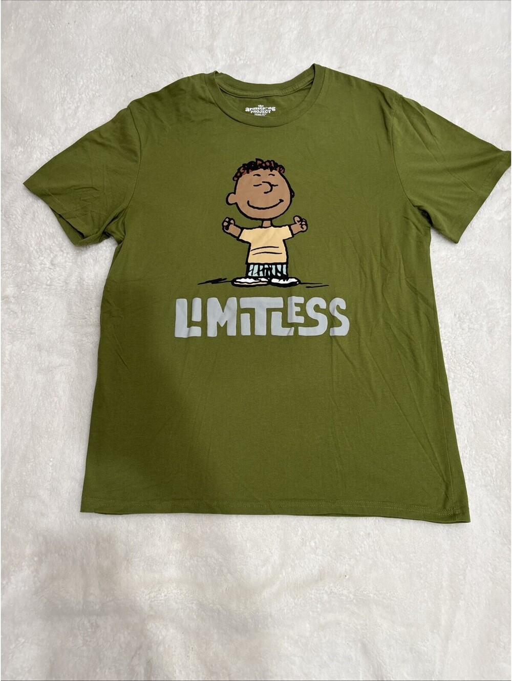 Peanuts Franklin Armstrong Project Graphic T-Shirt Olive Green Size Large Unisex